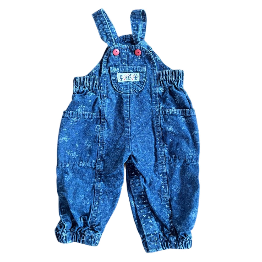 Vintage OshKosh B’Gosh Floral Printed Dark Wash Denim Overalls Size 6M